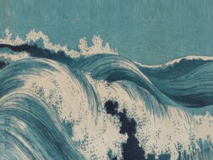 Japanische Wellen im traditionellen Ukiyo-e-Stil, inspiriert von Hokusai