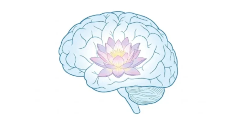 Eine abstrakte Illustration eines Gehirns mit einer Lotusblume im Zentrum, die symbolisiert, wie Meditation und Zazen die Aufmerksamkeit trainieren.