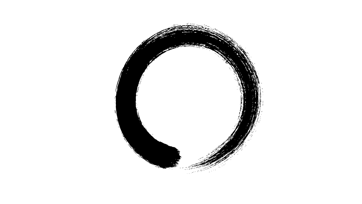 Ein mit schwarzer Tinte gemalter Enso-Kreis, Symbol für Zen, Leere und das Herz-Sutra.