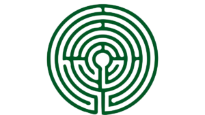 Stilisierte Zeichnung eines grünen Labyrinths als Symbol für den Zen-Weg zur Selbsterkenntnis.