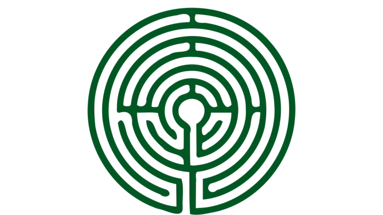 Stilisierte Zeichnung eines grünen Labyrinths als Symbol für den Zen-Weg zur Selbsterkenntnis.