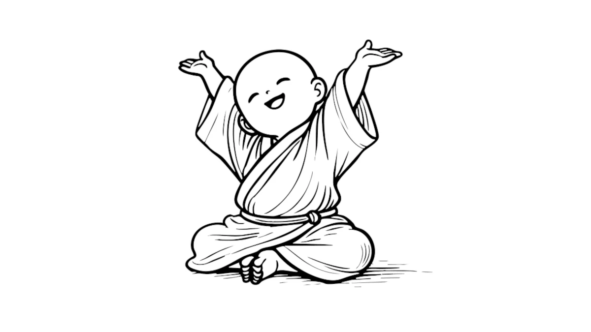 Glückliche, meditierende Hotei-Figur als Symbol für Lebensfreude durch Zen-Meditation in Berlin.