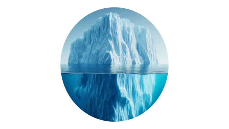 Ein Eisberg als Metapher für das Bewusstsein (Spitze) und das Unterbewusstsein (Masse unter Wasser).