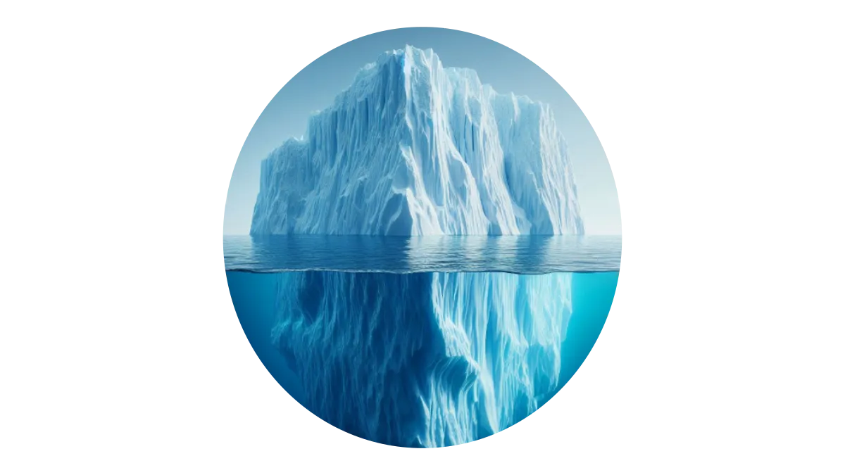 Ein Eisberg als Metapher für das Bewusstsein (Spitze) und das Unterbewusstsein (Masse unter Wasser).