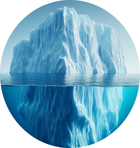 Ein Eisberg als Metapher für das Bewusstsein (Spitze) und das Unterbewusstsein (Masse unter Wasser).