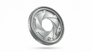 Illustration einer mechanischen Kamera-Blende aus Metall. Sie symbolisiert den Fokus in der Zen-Praxis nach John Daido Loori: achtsames Beobachten des Jetzt ohne Selbstkritik, während man sich gleichzeitig auf das gewünschte Selbst ausrichtet.